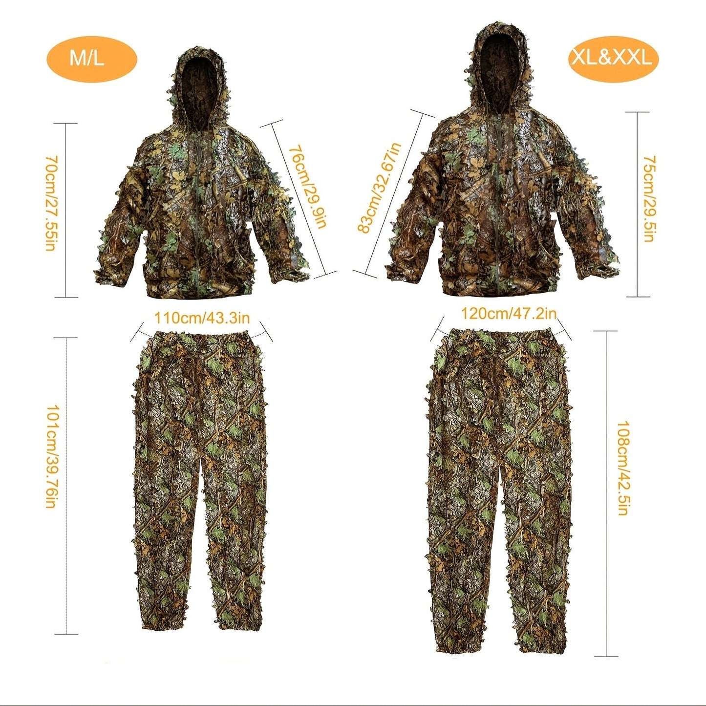 3D Leaf Ghillie Suit Lightweight Camouflage Hunting Suit for Men Women - Full Body Camo Outfit for Wildlife Photography, Birdwatching, Airsoft, Spring Summer Autumn Outdoor Training