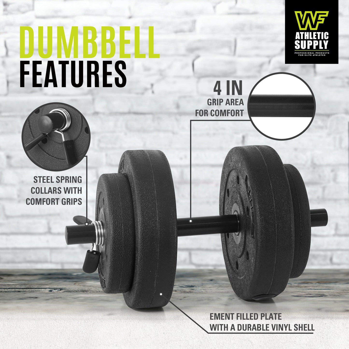 Vinyl Dumbbell Set 40LB All-Purpose with 2.5LB & 7.5LB Weights and Spring Collars for Strength Training & Home Gym Workouts