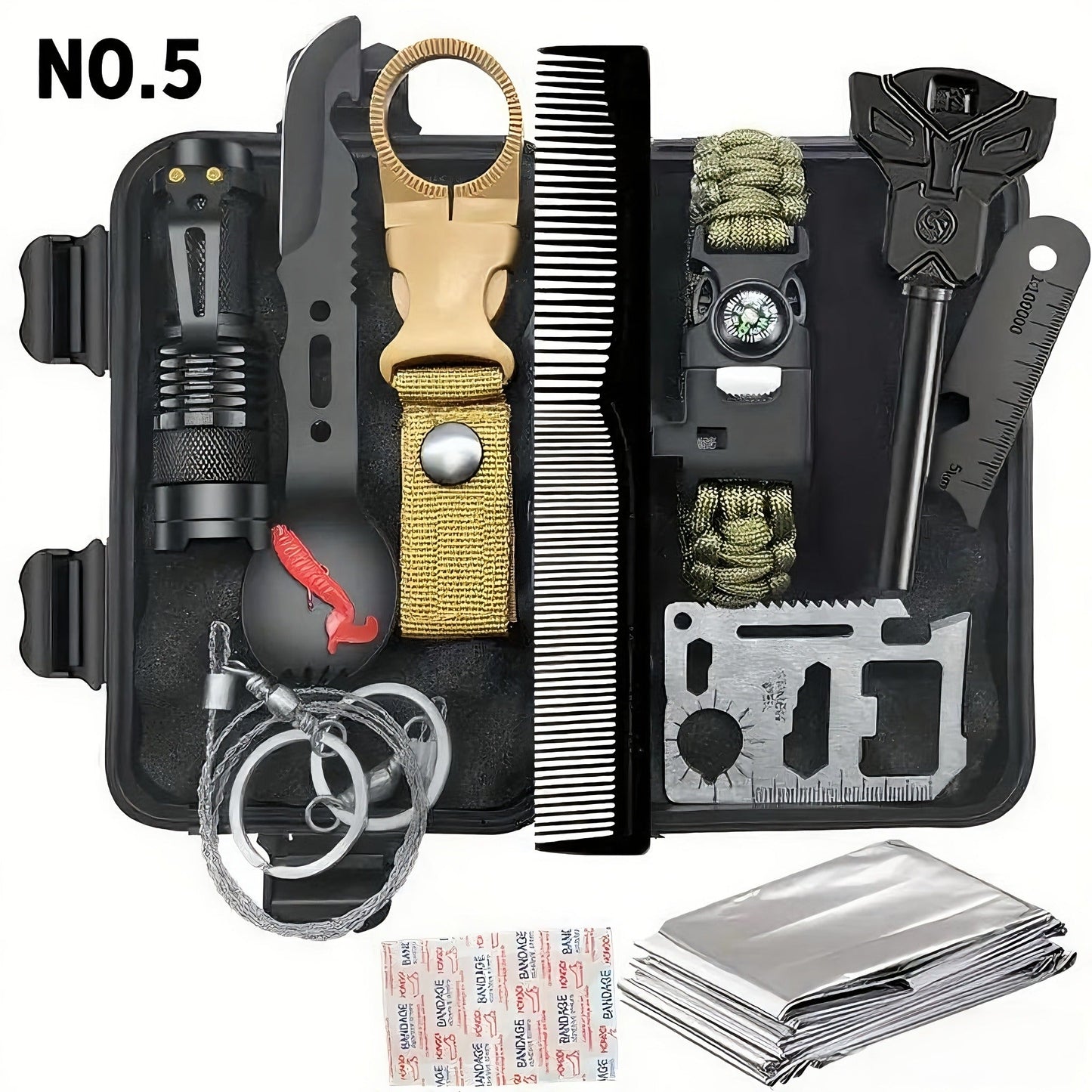 Tactical Survival Kit Multi-Tool Box – Emergency Outdoor Gear with Magnesium Fire Starter, Flint & First Aid Supplies for Camping, Hiking, Hunting & SOS Situations – Best Gift for Men