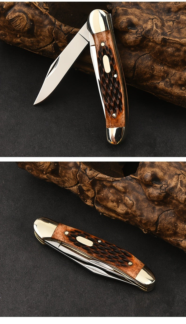 Folding Pocket Knife Handcrafted Multi-Tool with White Copper Finish, Wood Grain & Cow Bone Handle – Portable EDC Blade for Camping, Hunting & Everyday Carry, Best Gift for Men