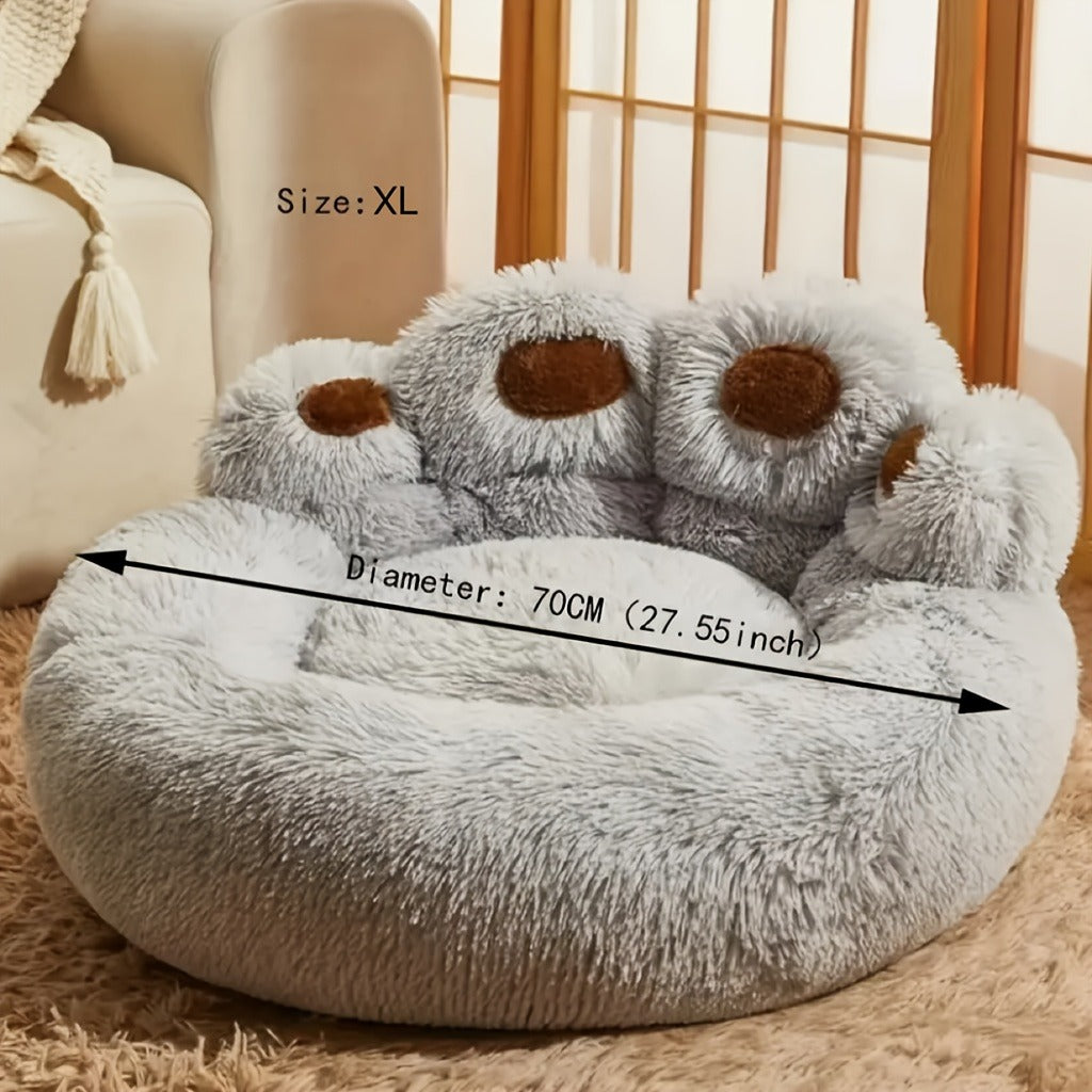 Dog Bed Cat Bed Bear Paw Round Plush Non-Slip – Soft Warm Cuddler Pet Mattress for Puppy, Small, Medium & Large Dogs and Cats, Sizes 20–36 Inch, Colors: Coffee, Pink, Gray