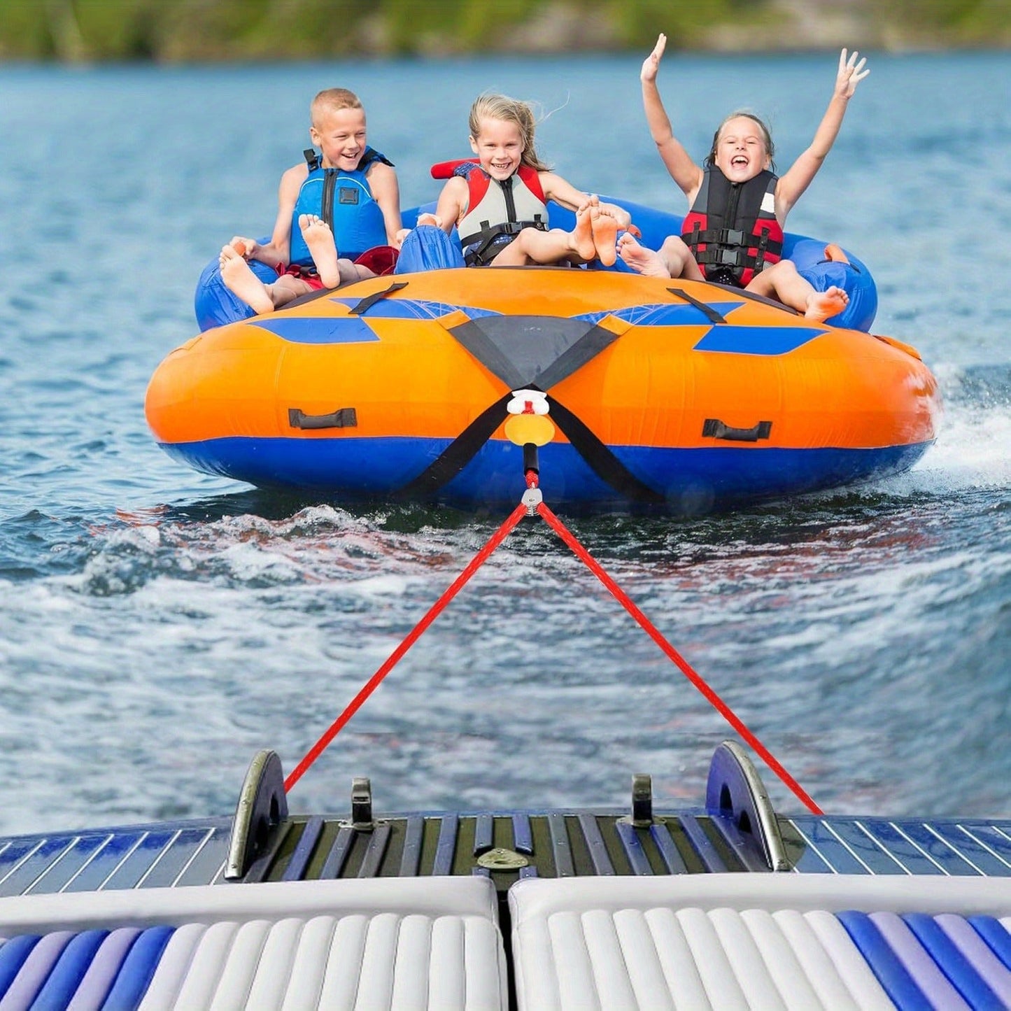 Heavy Duty Boat Tow Rope Harness Self-Centering with Float Ball Antirust Stainless Steel for Skiing Wakeboarding Kneeboarding 2 Riders