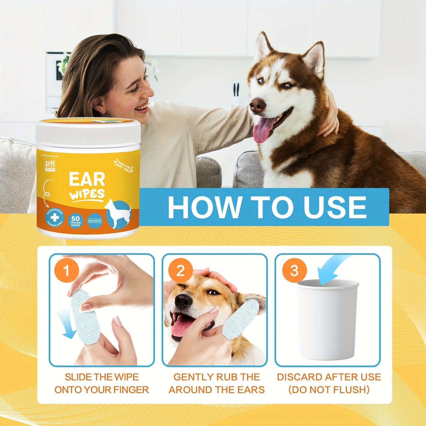 Pet Cleaning Wipes for Dogs & Cats - Ear Wipes Eye Wipes Dental Wipes Teeth Cleaning Kit, Soothing Deodorizing Itch Relief Coconut Scent, Gentle Daily Hygiene Wipes for All Breed Sizes