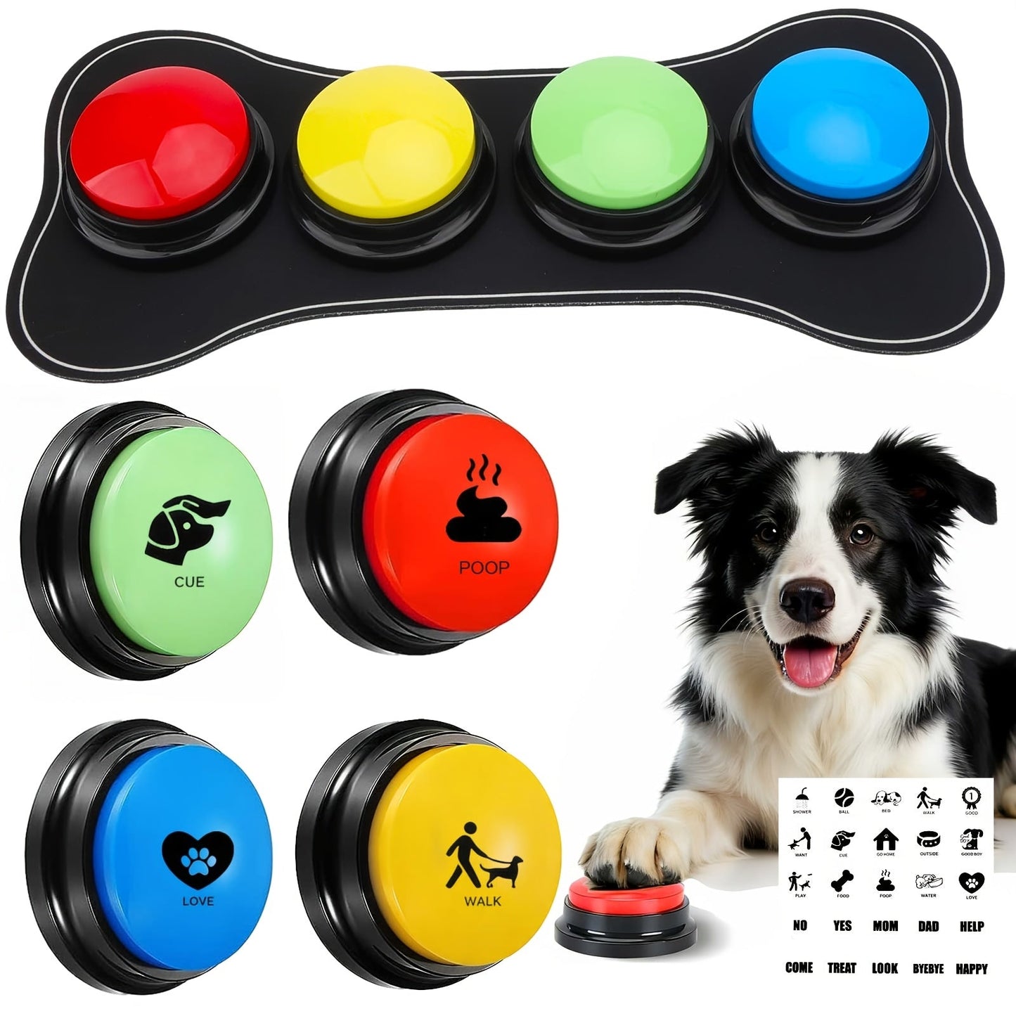 Dog Speech Training Buttons – Recordable Voice Communication Button, Teach Dogs to Express Needs & Commands, Interactive Training Toy for All Breeds