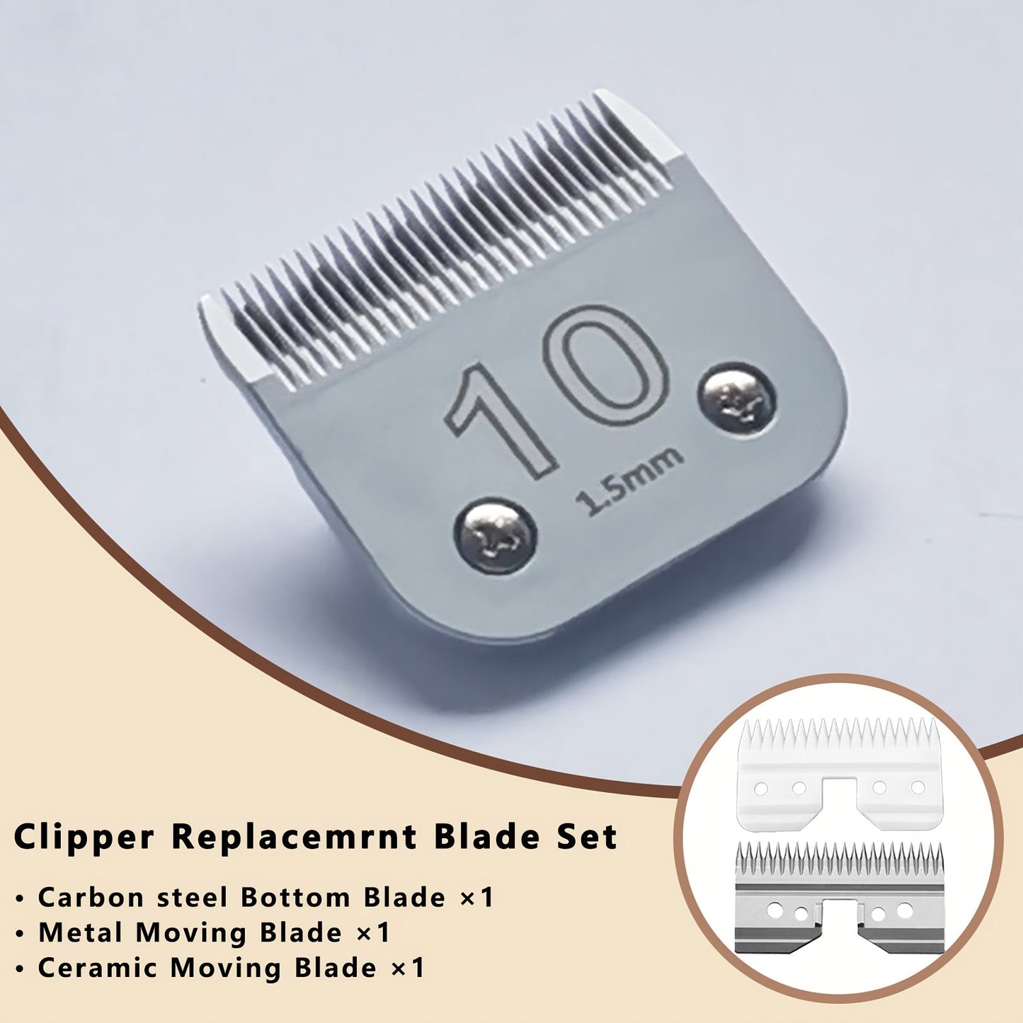 Dog Clipper Replacement Blades – Ceramic & Carbon Steel Detachable Blades in 5 Sizes (3F/4F/5F/7F/10#) | Compatible with Andis AG/AGC, Wahl KM2/KM5/KM10, Oster & More | Professional Pet Grooming Accessory