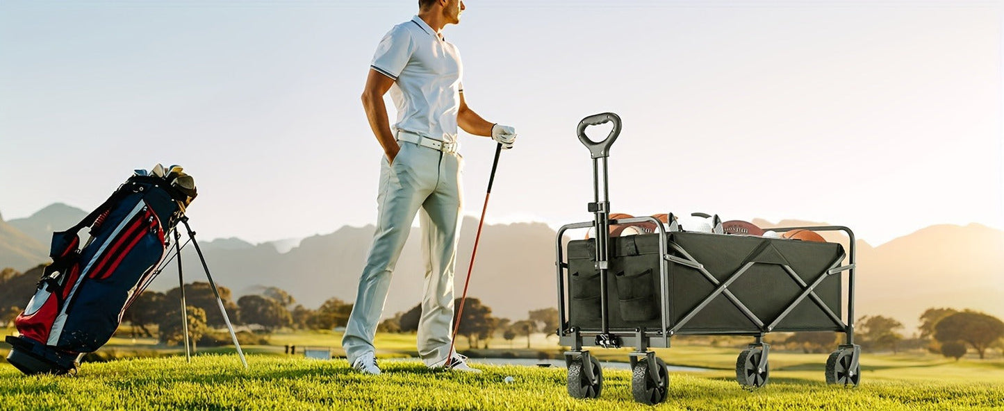 Heavy-Duty Folding Wagon Cart – All-Terrain Collapsible Utility Cart for Camping, Beach, Grocery, Gardening & Pet Outings