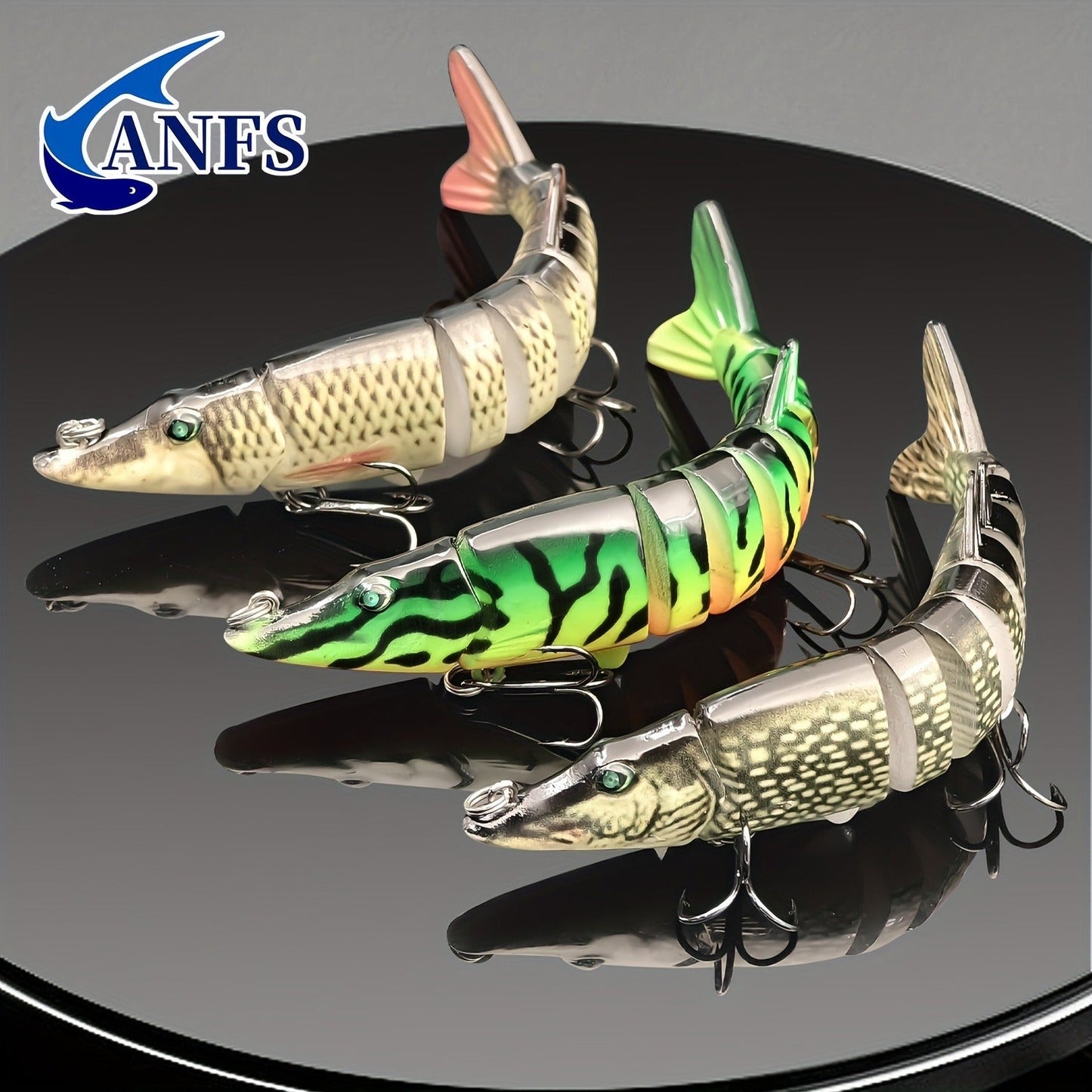 Multi-Jointed Swimbait Fishing Lures for Bass Trout Perch – Slow Sinking Lifelike 3D Eyes ABS Body, Pearl Powder Coating, 8-Section Woven Fabric Jointed Lure Kit for Freshwater & Saltwater, 2 Models (FCP2P-392 / FCP2P-556)