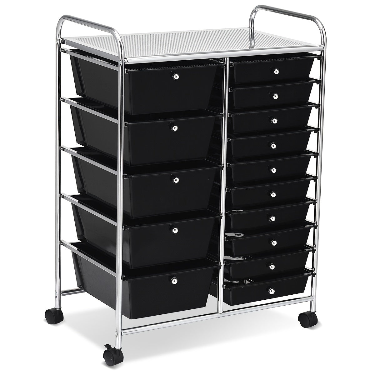Rolling Storage Cart shown in the Black/Silvery option