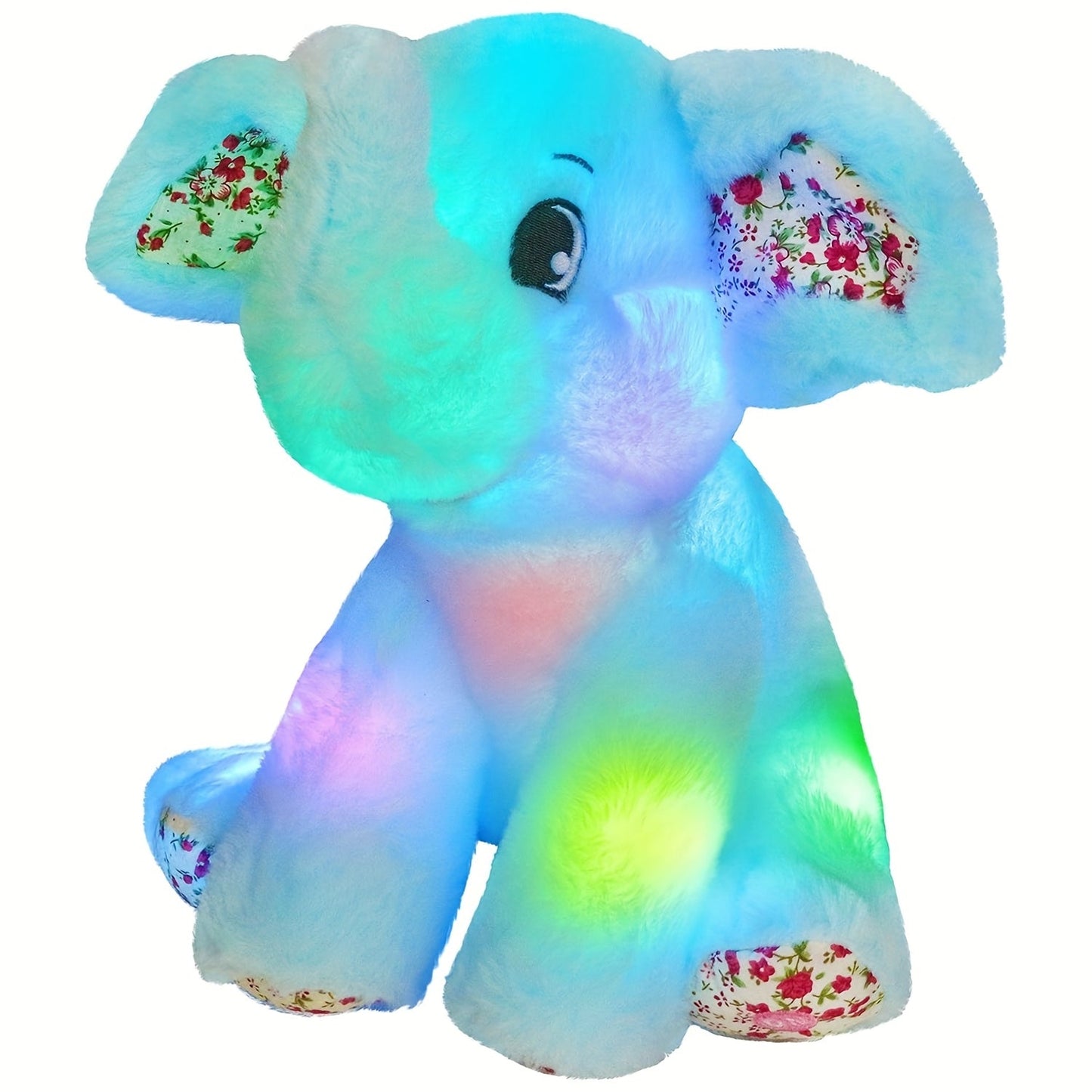 Glowing Elephant Stuffed Animal Plush Toy with LED Lights & Lullabies — Soft Floppy Blue Elephant Nightlight Companion for Babies Toddlers Kids | Birthday Easter Christmas Baby Shower Gift