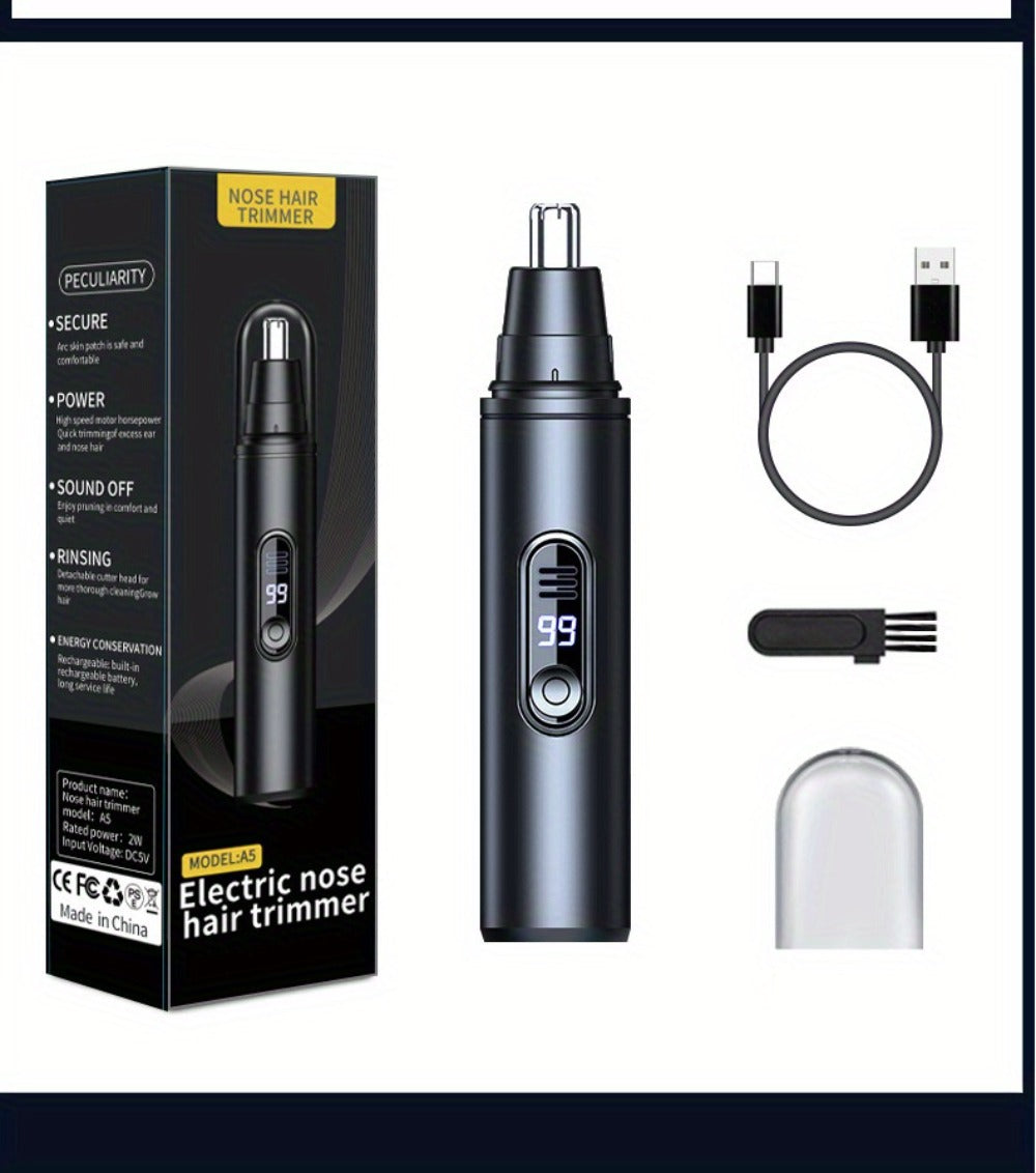 Nose Hair Trimmer Electric Painless 3-in-1 USB Rechargeable with LED Display – Trims Nose Ear Hair Eyebrows Waterproof Grooming Device for Men Women