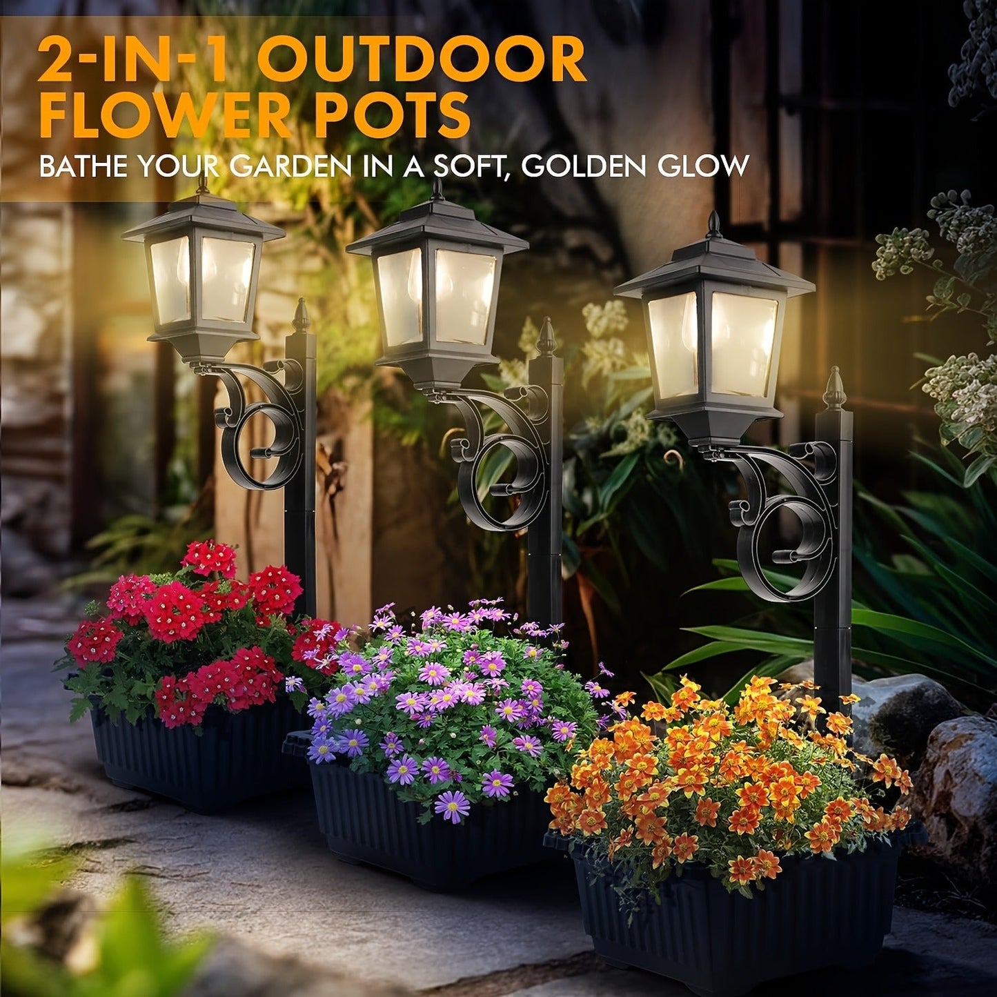 Solar Flower Pot Light Outdoor 2-in-1 Lamp Post Glass Lampshade IP44 Waterproof Wall Mount Lawn Patio Garden Decor 1/2 Pack
