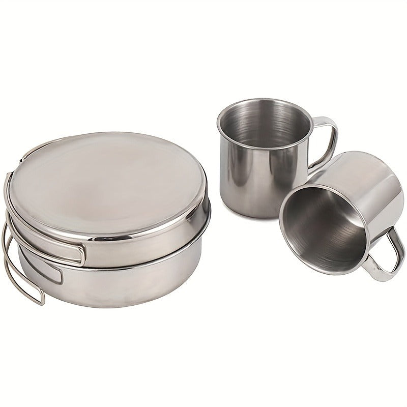 Stainless Steel Camping Cookware Set 8 Piece with Pots Pans Plates Cups and Handles - Lightweight Outdoor Cooking Kit for Camping Hiking Backpacking Open Fire Camp Kitchen Gear