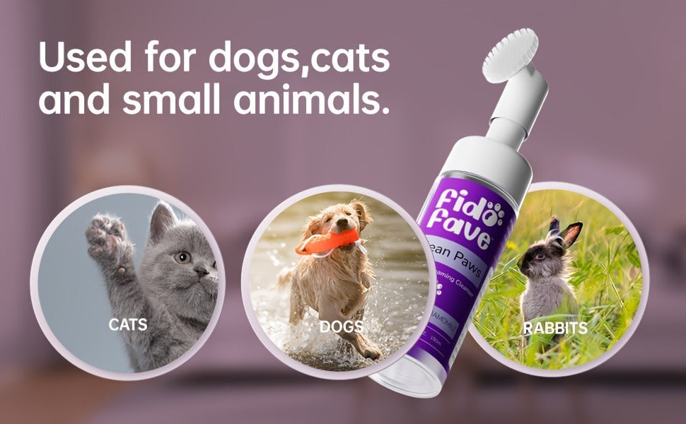Dog Paw Cleaner No-Rinse with Soft Brush - pH Balanced Paw Wash for Dogs & Cats, 5oz Gentle Grooming Cleanser in Lavender Chamomile, Lemongrass Sage & Fragrance-Free