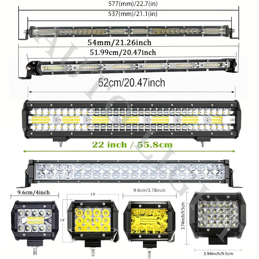 LED Off-Road Light Bar Kit 4"-21" Strip & Work Lights Combo for Jeep Truck Car - Wiring Harness Included