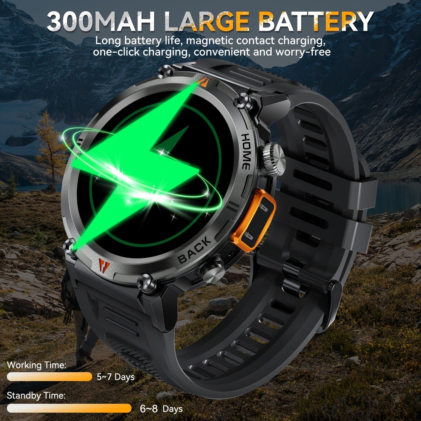 EIGIIS KE3 Rugged Smartwatch for Men – Wireless Calling, HD 1.45" Screen, LED Light, Fitness Tracker, iPhone & Android