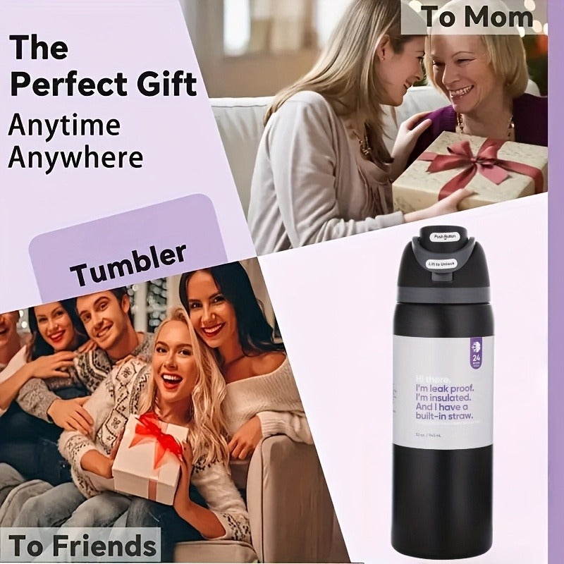 32oz Insulated Water Bottle with Straw - 304 Stainless Steel Vacuum Flask Keeps Cold 24H Hot 12H, Large Capacity Leak-Proof Sports Bottle for Gym, Camping, Office & Outdoor Adventures