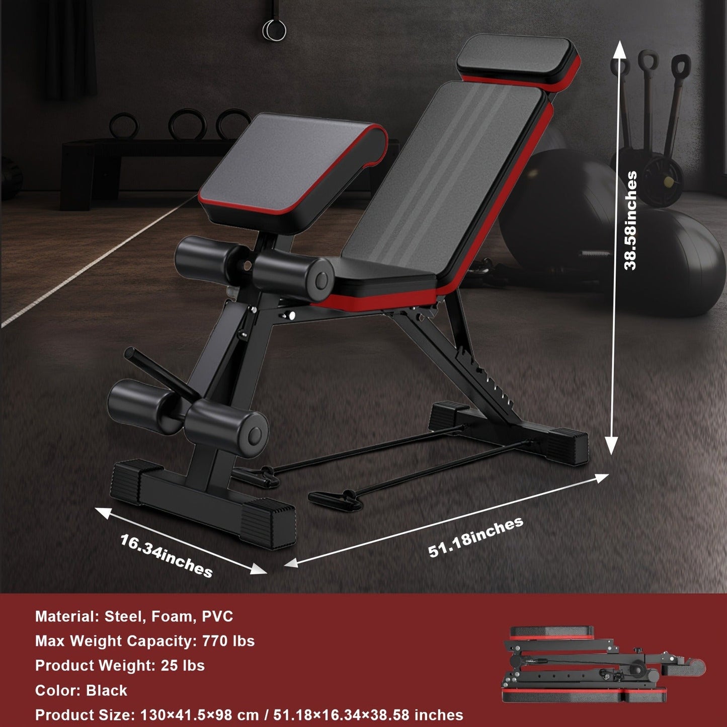 Adjustable Weight Bench – Foldable 14-in-1 Home Gym Dumbbell Bench, 1000 lbs Capacity, Roman Chair with Thick Cushion & Headrest