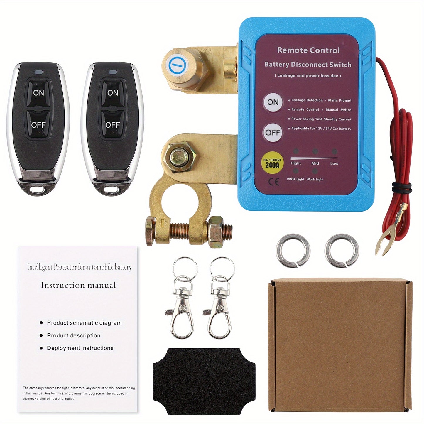 Remote Battery Disconnect Switch 12V/24V 240A Kill Switch Automatic Power Shut Off Switch Remote Control Switch for Auto Car Truck Boat