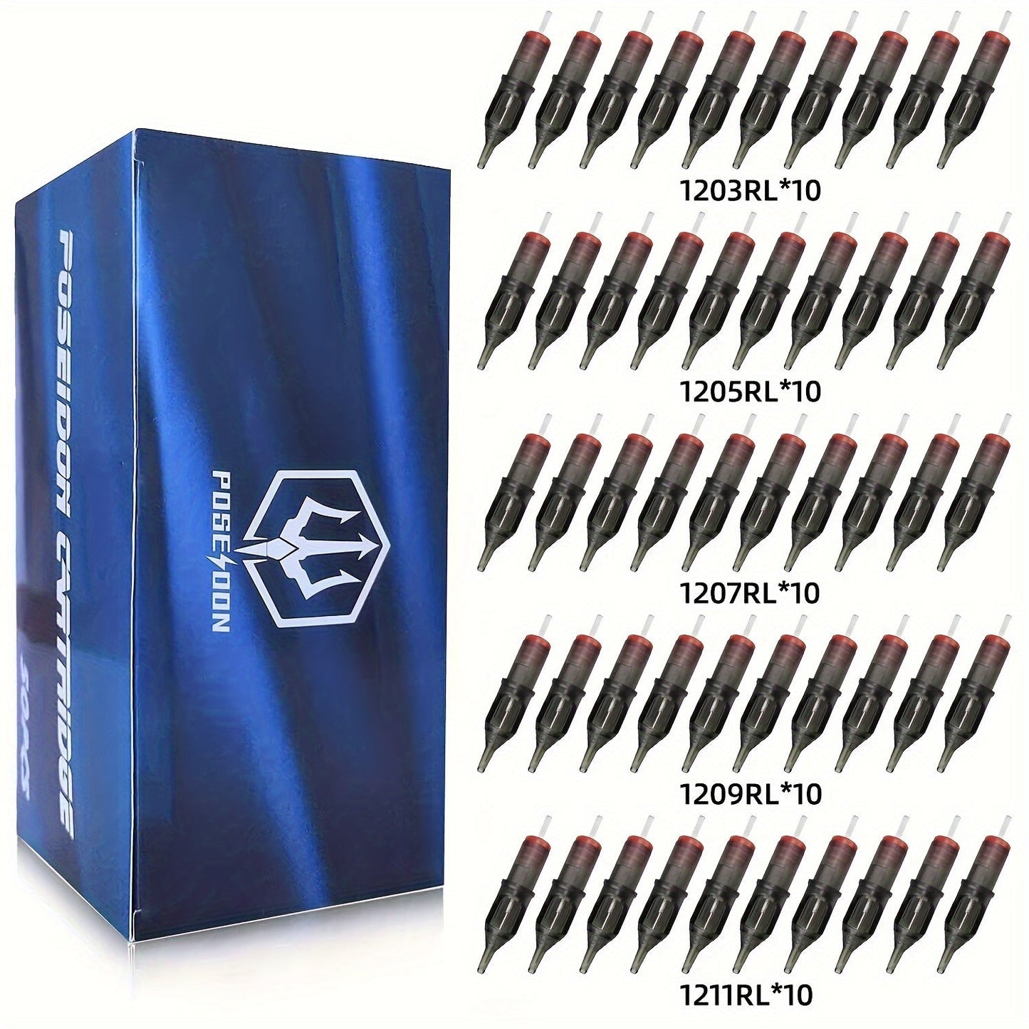 Round Liner Tattoo Needles 50pcs Assorted Mixed 3RL 5RL 7RL 9RL 11RL Long Taper Disposable Membrane Stainless Steel Cartridge for Tattoo & Permanent Makeup Artists
