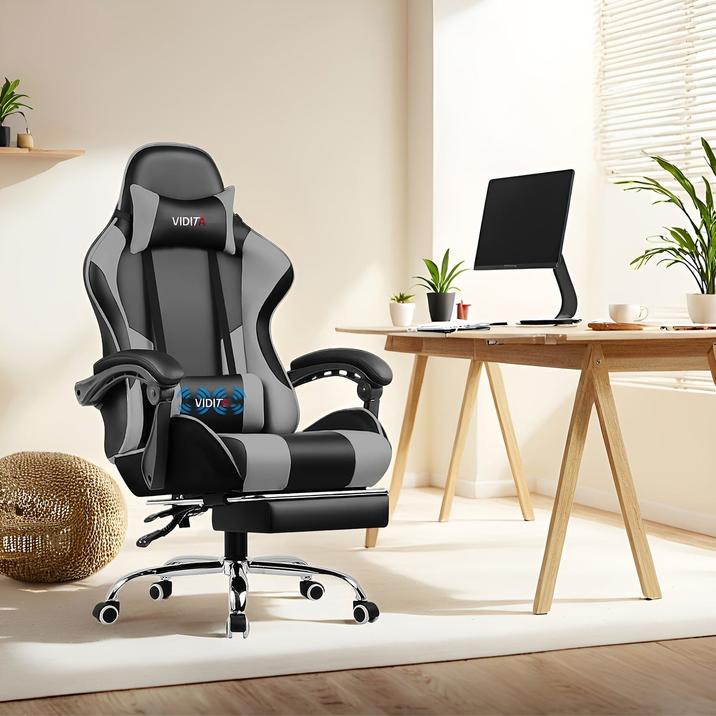 RGB Gaming Chair with LED Lights Footrest Ergonomic Gaming Chair with Massage Lumbar Support Reclining Video Game Chair for Adults Home Office Computer Chair with USB RGB Lighting