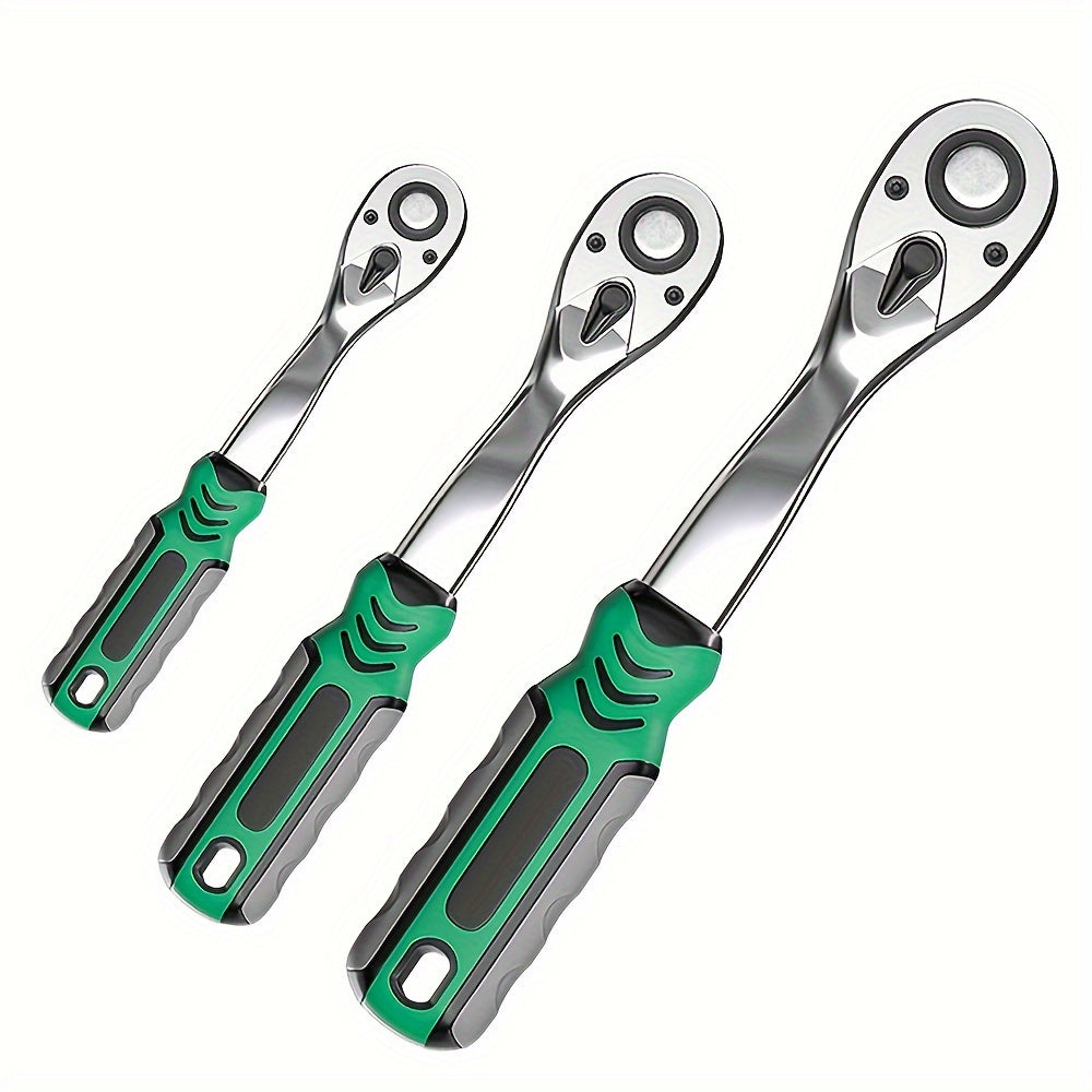 3-Piece Extendable Ratchet Set - 1/4 3/8 1/2 Inch Extendable Socket Wrench, 72-Tooth Quick-Release, Soft Grip Handle, Reversible Gear Torque Spanner - For Mechanics & DIY Enthusiasts - Ideal for Automotive & Home Repairs