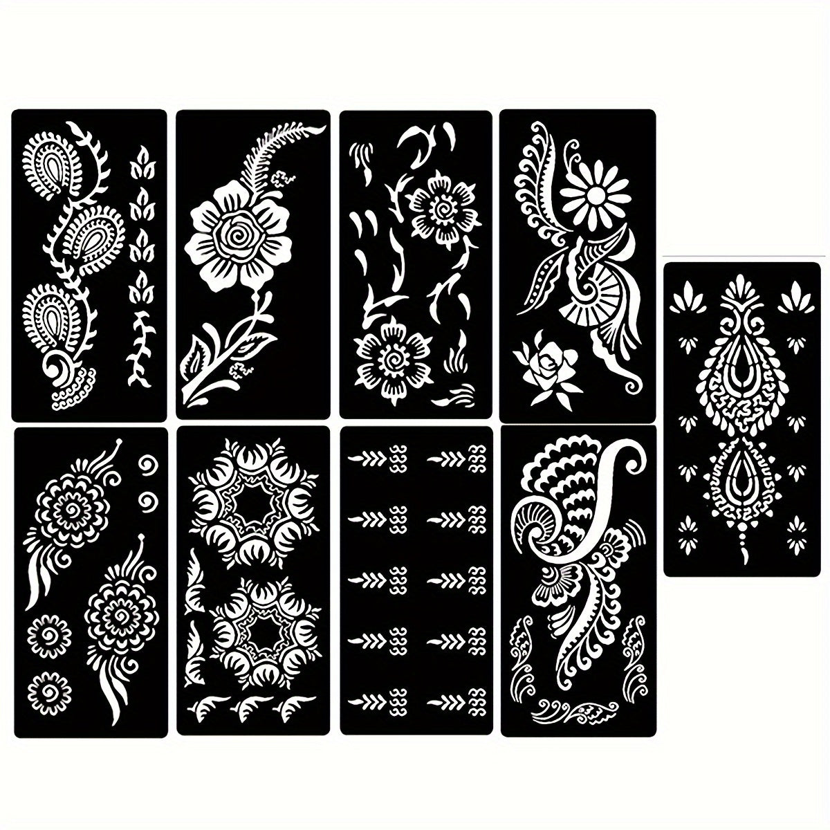 Reusable Tattoo Stencil Templates 9 Sheets Large Flower Designs Airbrush Glitter Body Art Kit for Arms Hands Navel Legs DIY Party Festival Fake Temporary Tattoo Supplies