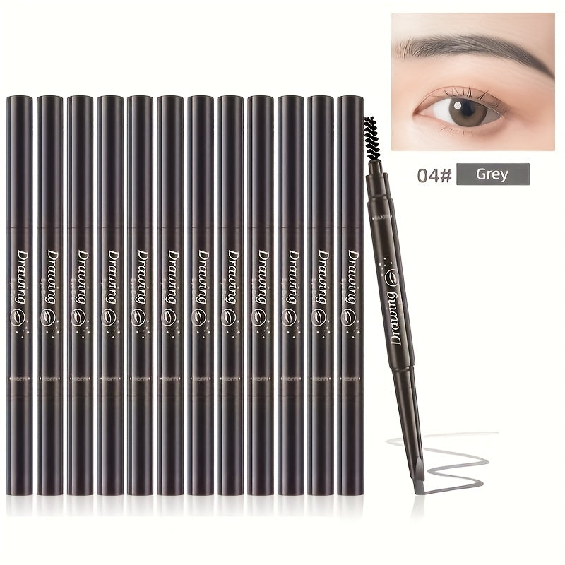 Microblading Brow Pencil 12-Pack Double-Hea1ded Automatic Waterproof Eyebrow Pencil with Spoolie Brush | Hair-Stroke Precision Tip | 4 Shades | Long-Lasting Natural Brow
