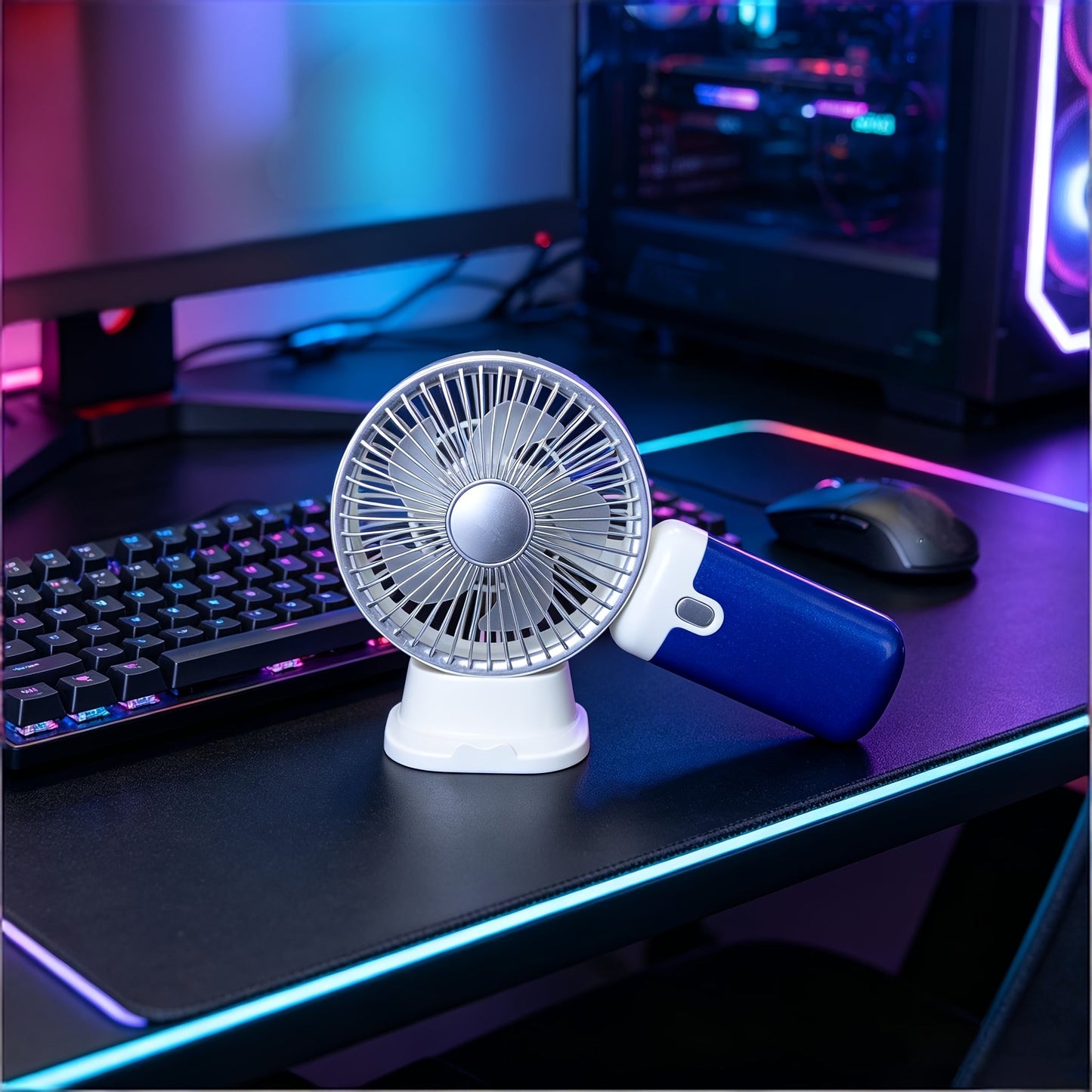Handheld & Standing Fan Rechargeable USB | 3-Speed Portable Mini Fan, Foldable Dual-Mode Design for Travel, Office & Outdoor Use – Perfect Summer Gift for Women & Girls, White & Blue, 1pc & 2pcs