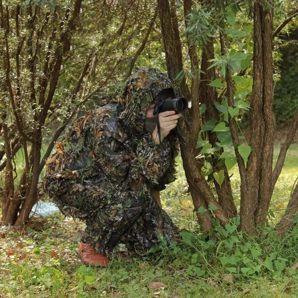 Ghillie Suit 3D Camo Hunting Set – Lightweight Breathable Hooded Camouflage Jacket & Pants for Deer Hunting Sniper Airsoft & Wildlife Photography
