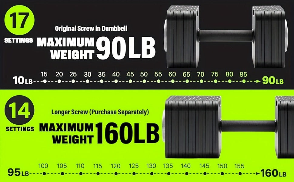 Quick-Lock Adjustable Dumbbell Set 10–80LB – 5LB Increments Square Weight Plates for Home Gym Fitness, Compatible Longer Screws & Add-On Plates Available