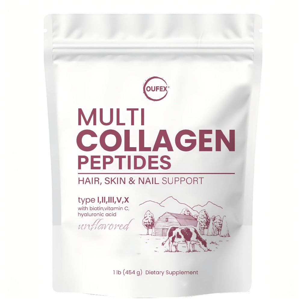 Multi-Collagen Powder Type I II III V X with Hyaluronic Acid, Biotin & Vitamin C - Hydrolyzed Protein for Skin, Hair & Nails - Unflavored 40+ Servings