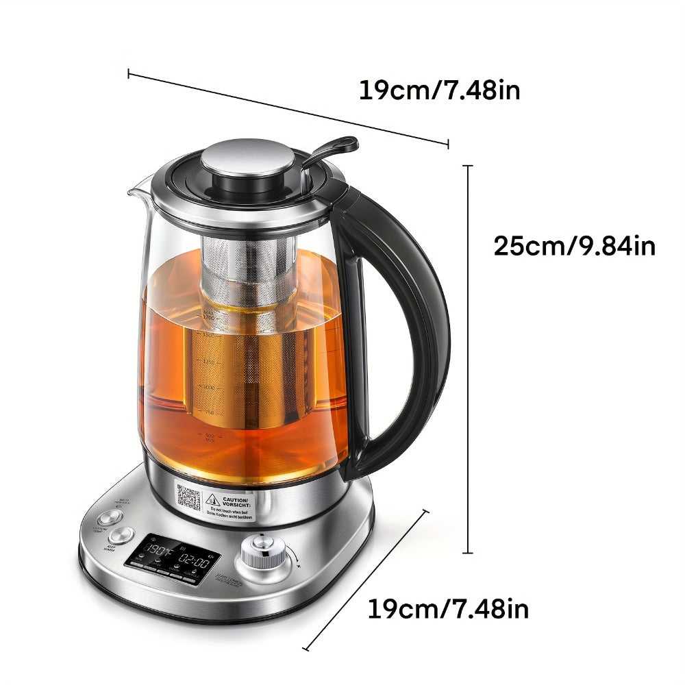 Electric Tea Kettle with 9 Temperature Control Presets – 1.7L Borosilicate Glass Kettle, 1200W, Removable Infuser, 2-Hour Keep Warm, Stainless Steel Hot Water & Tea Pot for Home & Office