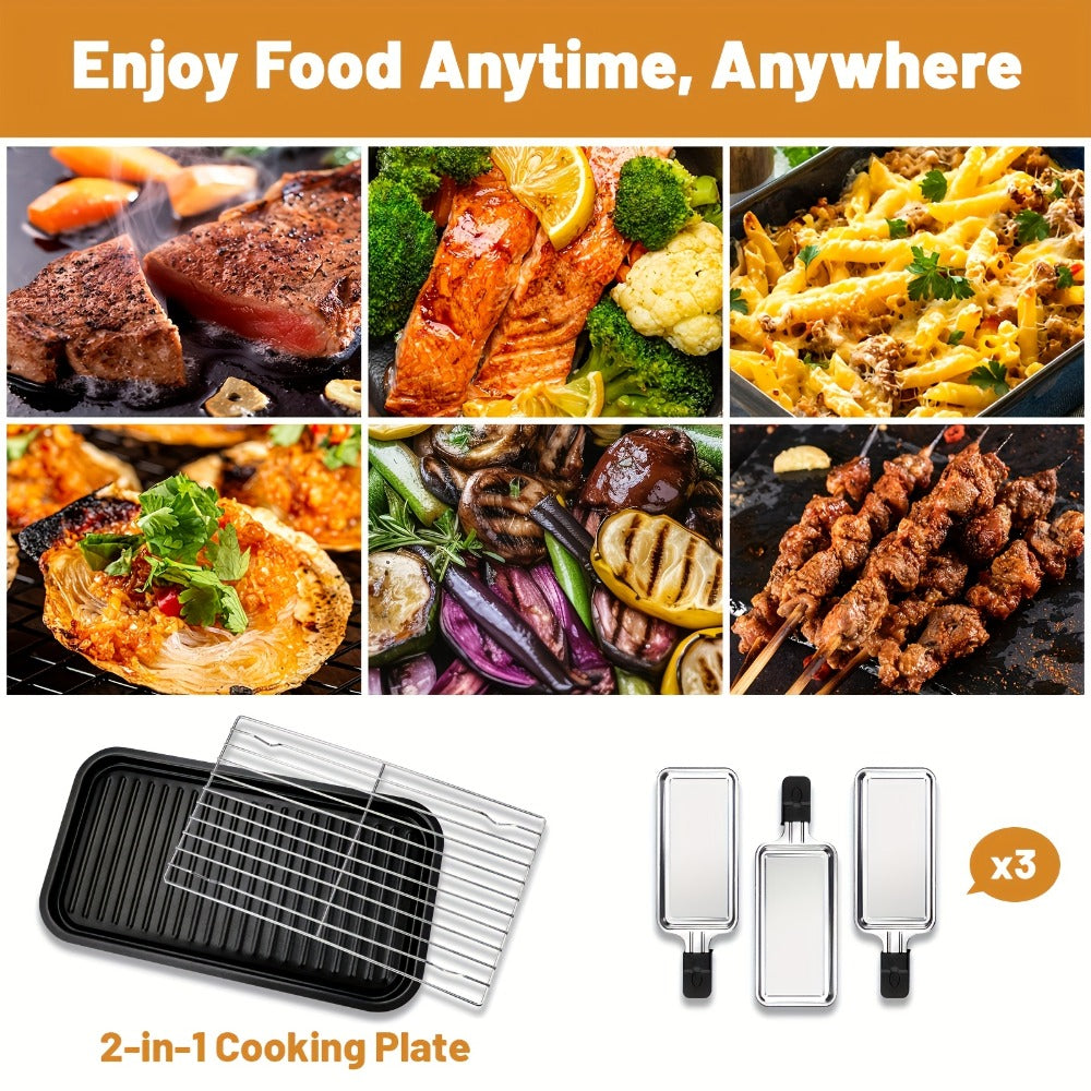 Electric Grill 2-in-1 Indoor BBQ & Frying Pan – 1500W Temperature Control, Non-Stick Detachable Cooking Board, Portable Electric Grill for Meat, Dishwasher Safe, Christmas Gift Idea with Gift Bag