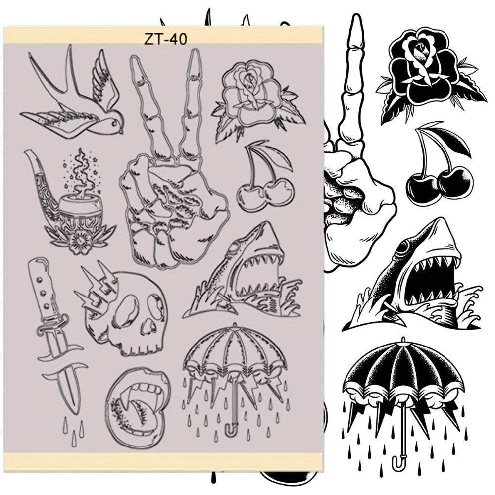 Tattoo Stencil Transfer Kit – 2x Transfer Gel, 10x A4 Blank Thermal Stencil Paper & 1x Pre-Drawn Pattern Sheet – Complete Tattoo Transfer Solution for Artists & Beginners