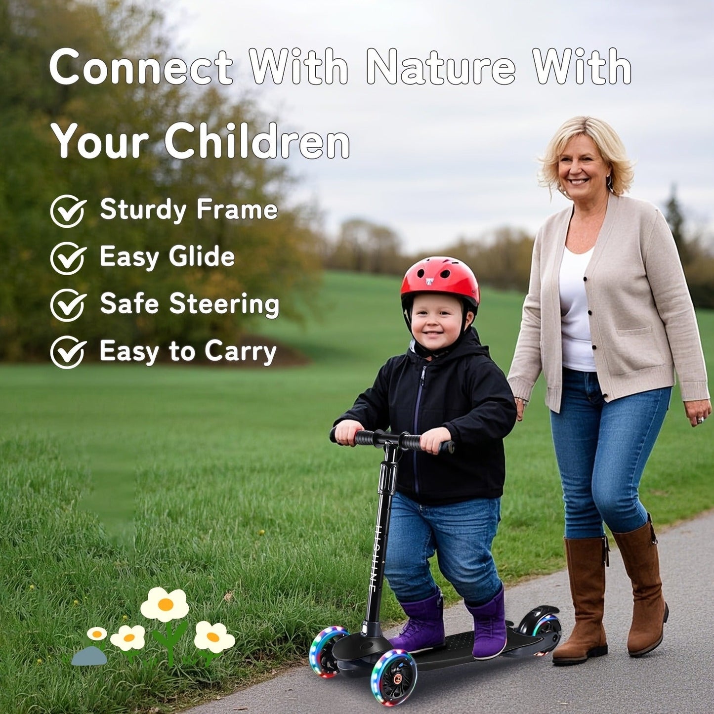Kids 3-Wheel Scooter 2-Pack Light-Up Wheels Adjustable Height Lean to Steer, Wide Deck