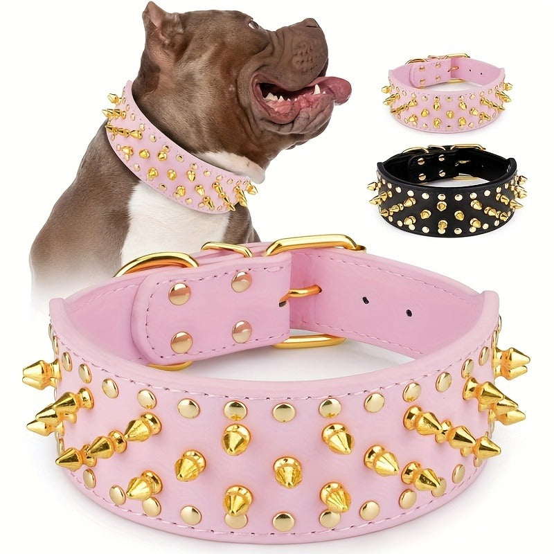 Spiked Dog Collar Faux Leather Mushroom Rivet Studded Adjustable Wide Punk Style for Pitbull Mastiff Bulldog Husky Rottweiler Medium Large Dogs M L 6 Colors
