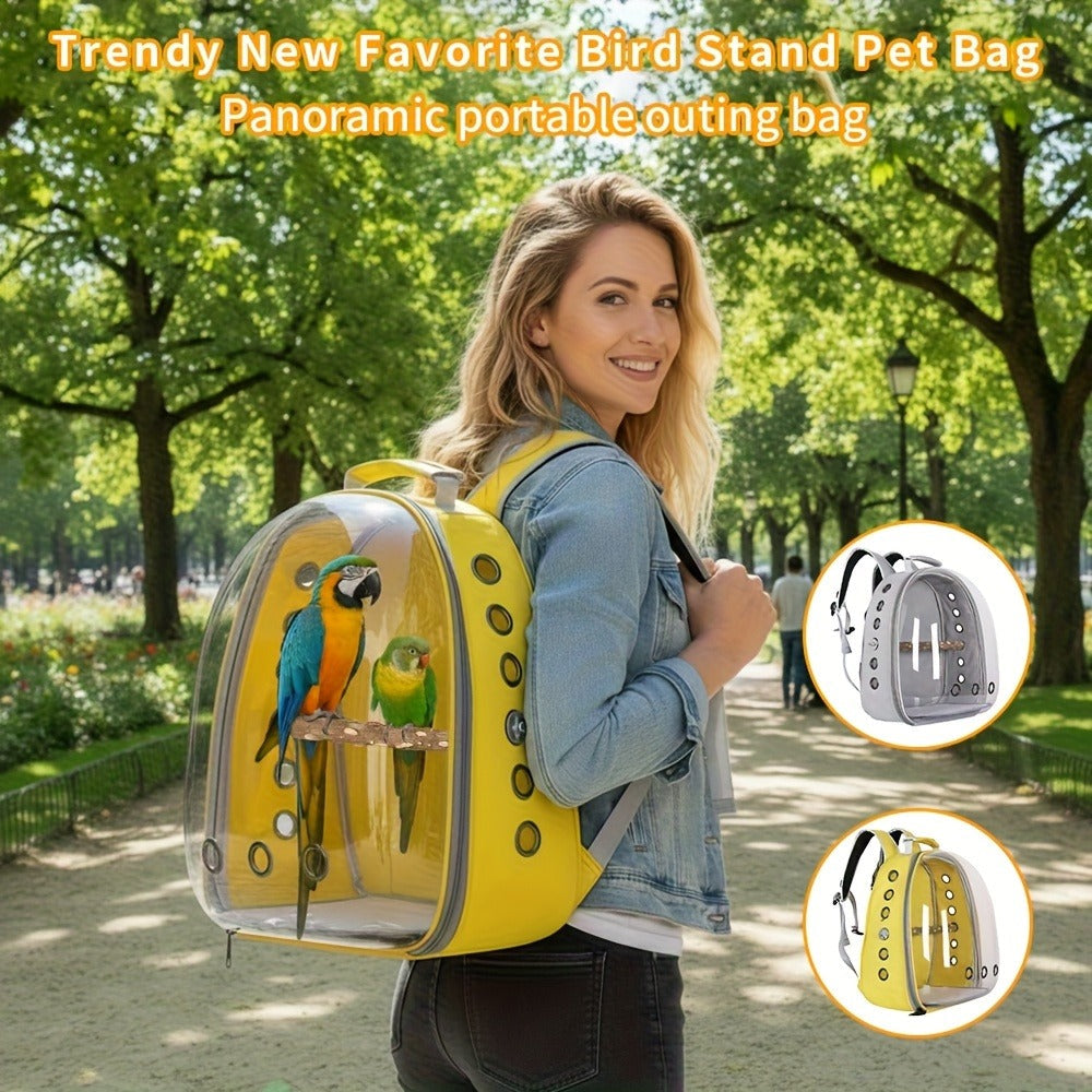 Bird Carrier Backpack Transparent Parrot Cage Backpack with Wooden Perch – Breathable Travel Shoulder Bag for Parrots, Magpies & Small Pet Birds, Outdoor Outing Carrier