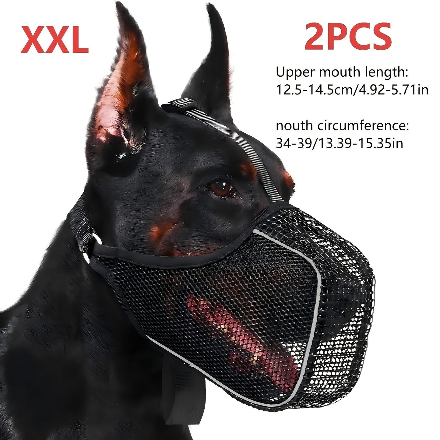 Dog Muzzle Reflective Mesh 2 Pack Anti-Bite Full Coverage with Adjustable Straps, Soft Breathable Polyester Dog Mask for Grooming Vet Visits Walking, Sizes M L XL XXL, Black
