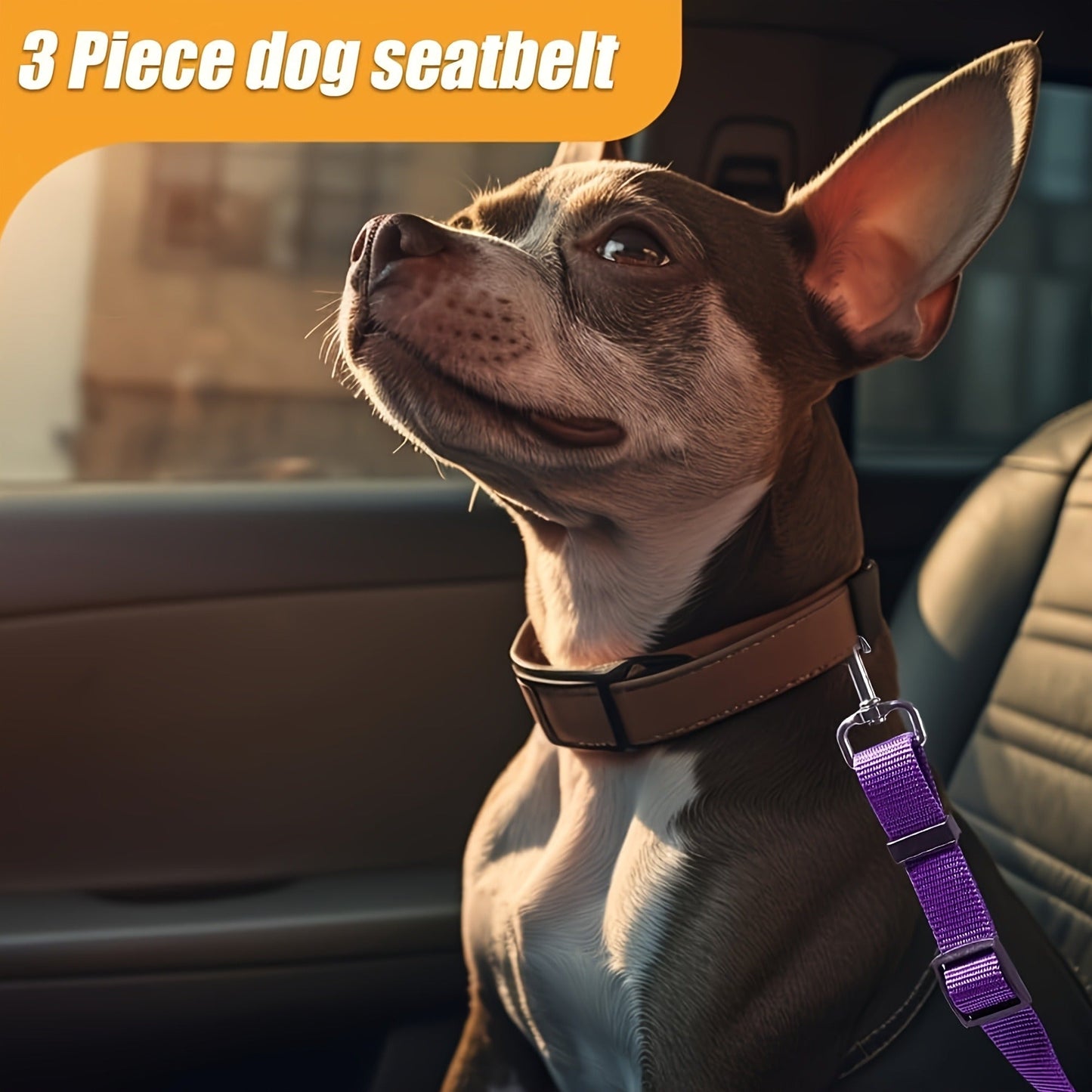 Dog Car Seat Belt Safety Harness 2 Pack Adjustable Universal Vehicle Tether with Quick-Release Buckle & Anti-Tangle Leash - Secure Pet Travel for All Cars SUV Trucks