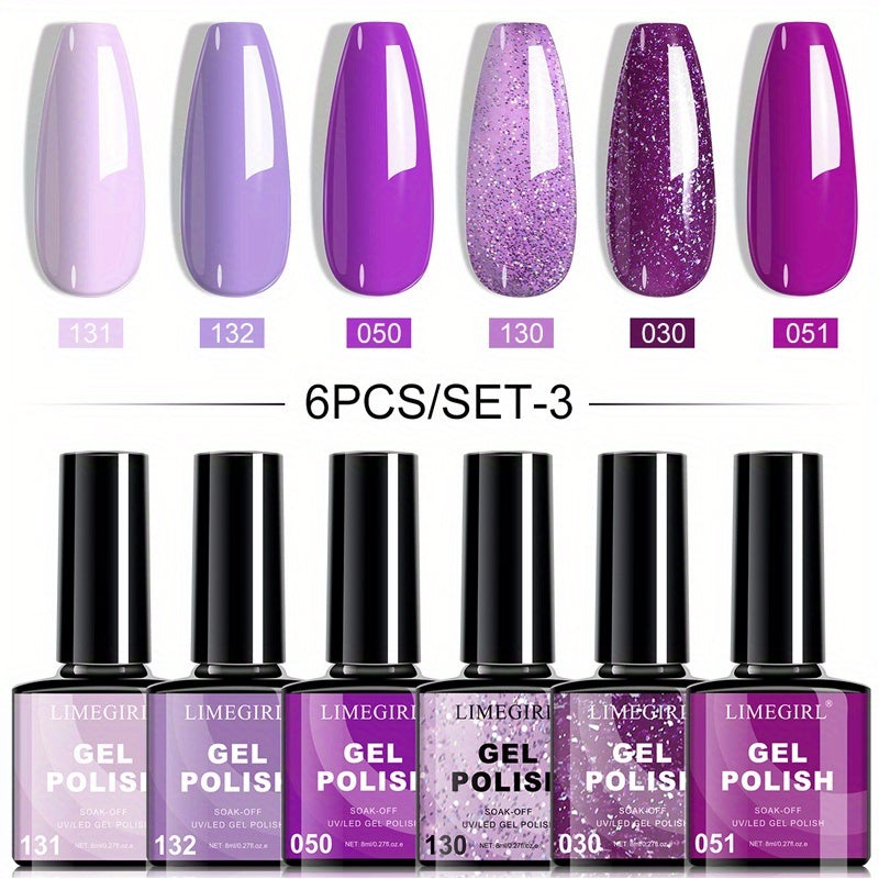 Soak-Off Gel Nail Polish Set 6pcs Hypoallergenic - Fall & Winter Glitter and Solid Colors UV LED Long-Lasting Toxin-Free DIY Nail Art Kit for Women, Home Manicure, Christmas Gift for Nail Lovers