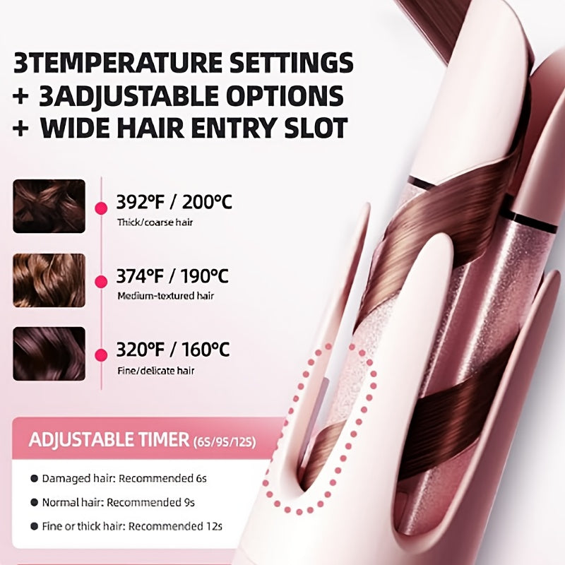 Automatic Rotating Curling Iron 4 Temperature Settings 40M Negative Ion Ceramic Barrel Anti-Tangle Auto Shut-Off Dual Voltage 110-240V Fast Heat 30s Beginner-Friendly Frizz-Free Curls All Hair Types Women