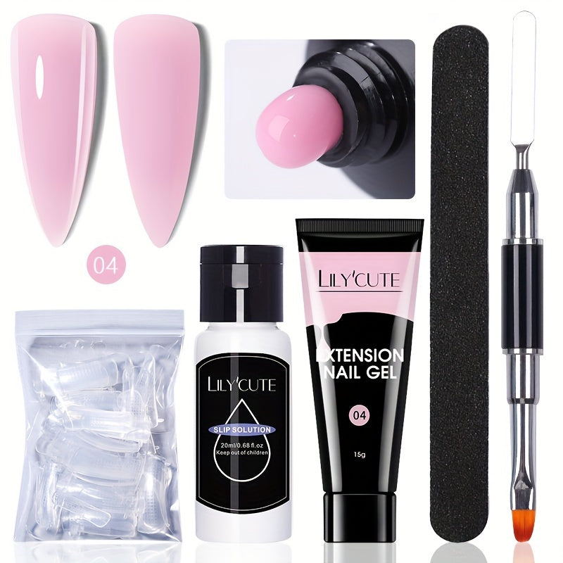 Builder Gel Nail Extension Kit – Quick Build UV LED Acrylic Gel in White Nude Pink Crystal for Nail Construction Overlay Sculpting Salon & Home Manicure 15g 0.51oz