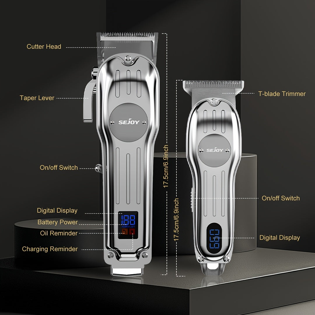 Professional Hair Clippers for Men Cordless Zero Gap T-Blade Metal Barber Clipper with LED Display & Guide Combs - Rechargeable Fade Trimmer for Edges Line-Up Beard Grooming Gift