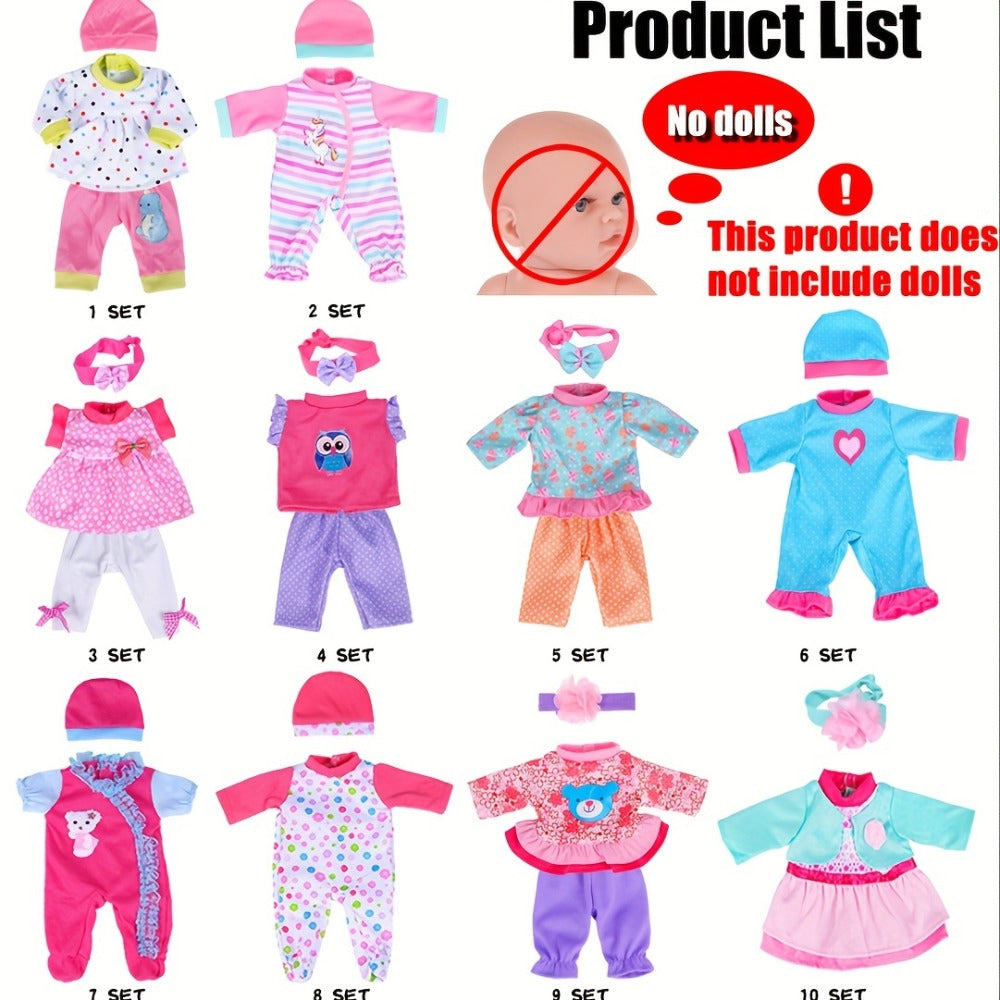 Baby Doll Clothes Set 10 Outfits for 10 12 14 Inch Newborn Dolls Unique Designs Easy On Off Doll Clothing Pack No Doll Included Birthday Christmas Gift for Kids Ages 3+