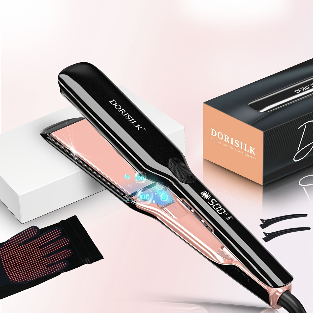 Plasma Ionic Hair Straightener Flat Iron 500°F with PTC Ceramic Oil Plates, LCD Display & 60-Min Auto Off — Frizz Control Professional Flat Iron for All Hair Types, 1" & 1.77" Plates