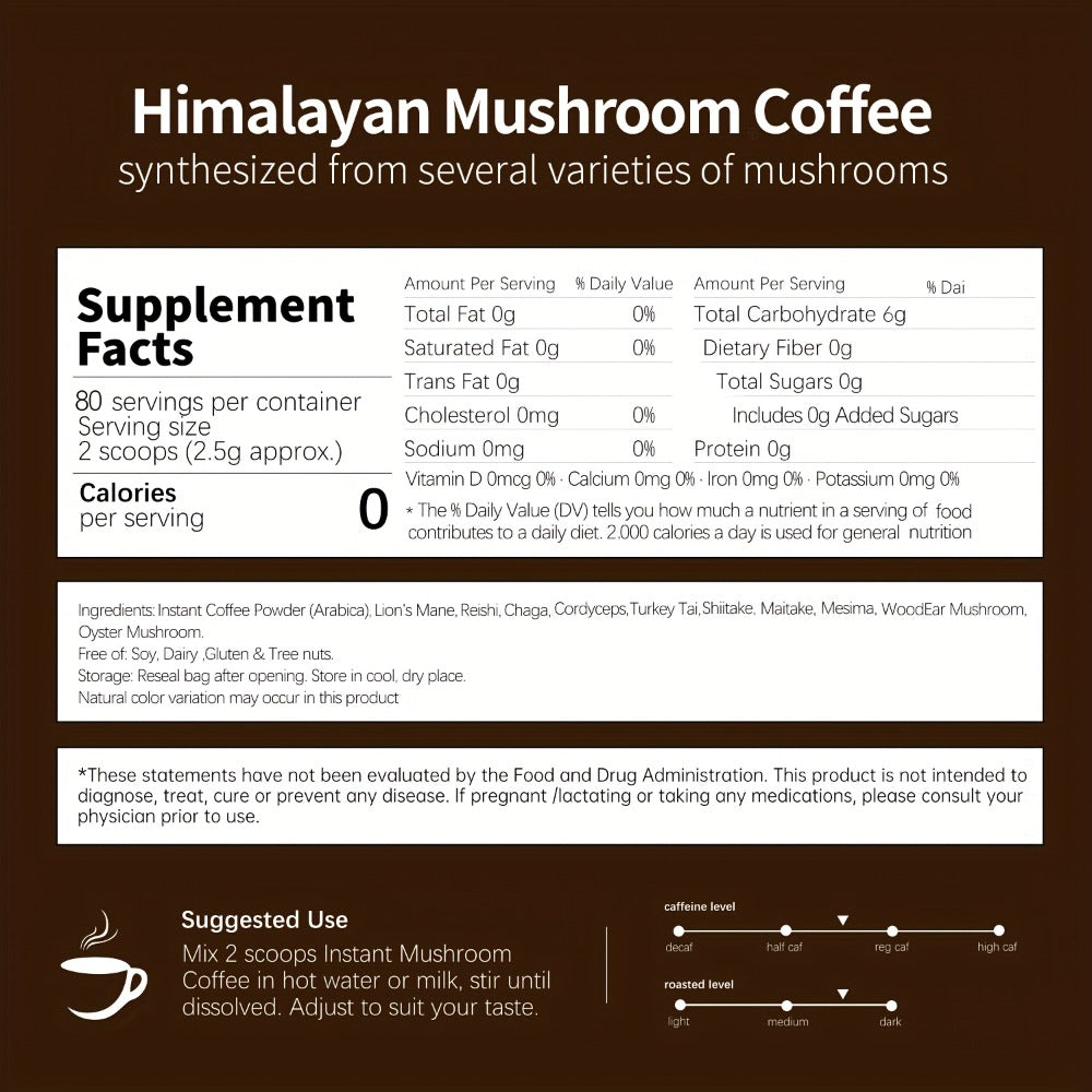 Instant Mushroom Coffee Powder 7oz with Lion's Mane Chaga Reishi Cordyceps Turkey Tail Arabica | 10 Superfood Blend for Focus Clean Energy & Immune Support | No Jitters Gluten-Free Soy-Free Dairy-Free