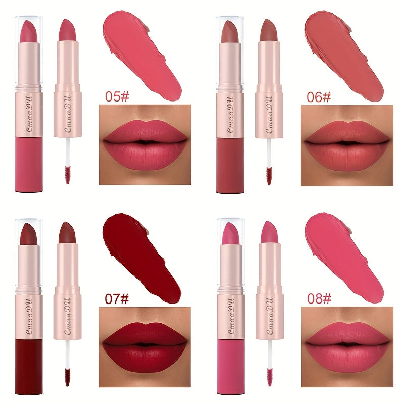 Dual-Ended Matte Lipstick & Lip Gloss Set 4pcs — 2-in-1 Velvety Long-Lasting Lip Color, Non-Drying Comfortable Formula, Precise Application Lip Kit Gift for Women