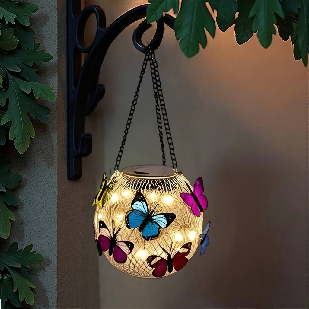Solar Butterfly Lantern Hanging Garden Light 2-Pack Metal Iron