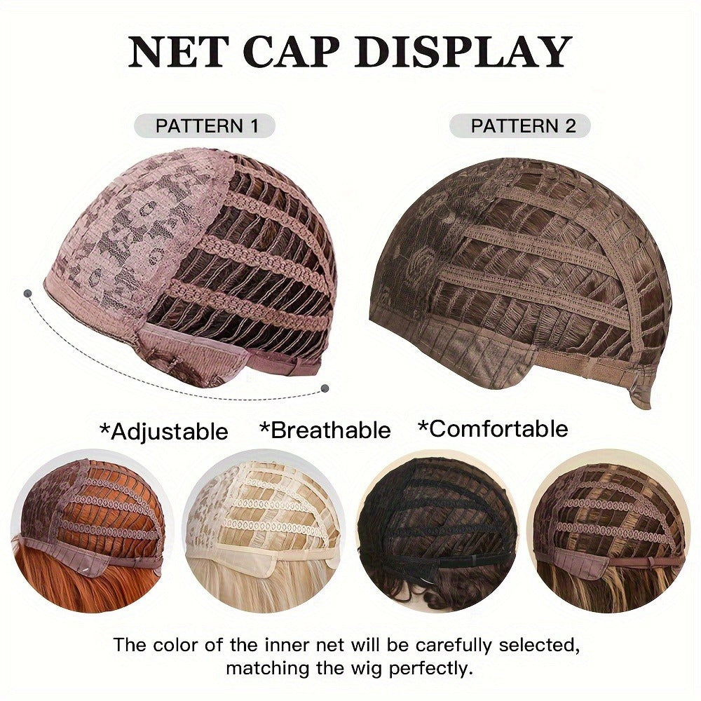 Headband Wig Synthetic Hair Straight with Bangs 24 Inch No Lace No Glue Glueless Rose Mesh Cap Heat Resistant Orange Highlights Dark Brown Beginner Friendly Daily Wear Women