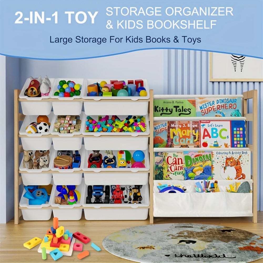 2-in-1 Kids Bookshelf Organizer for Organized Everyday Storage in Kids' Room detail image - detail view 7